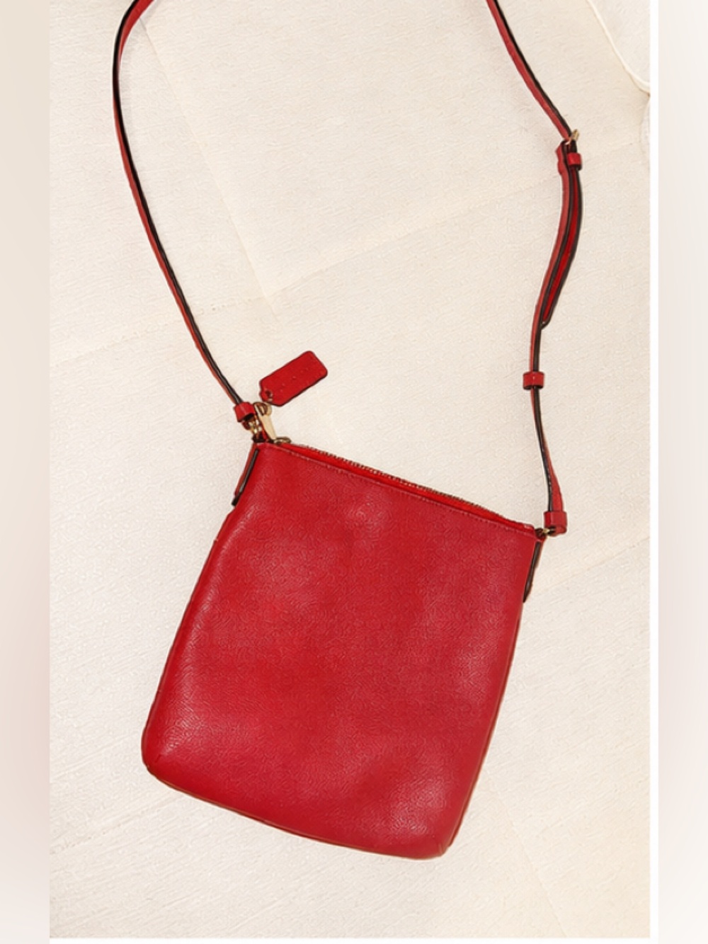 Coach Red Saffiano Leather Crossbody Bag Gold Hardware Adjustable Strap - Picture 2 of 5
